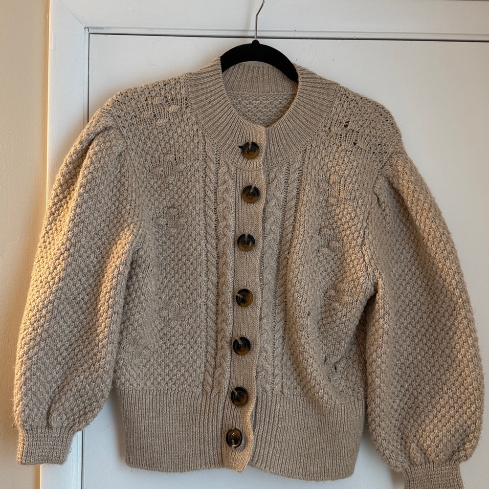Who What Wear Heather Cream Texture Stitch Button Cardigan Sweater Women's Small